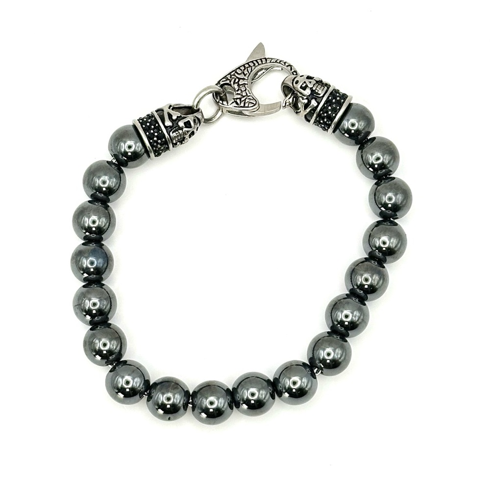 Blackjack Men’s Hematite Bead Bracelet New w/ Tags